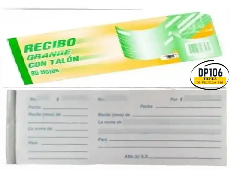 Recibo Grande Con Talon X 80 Und