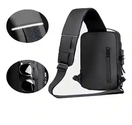 Bolso Manos Libres Tipo Pechero Para Hombre Con Clave Color Negro Diseño De La Tela Lisa