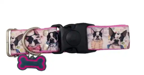 Collar Estampado Perritos Rosa Talla L
