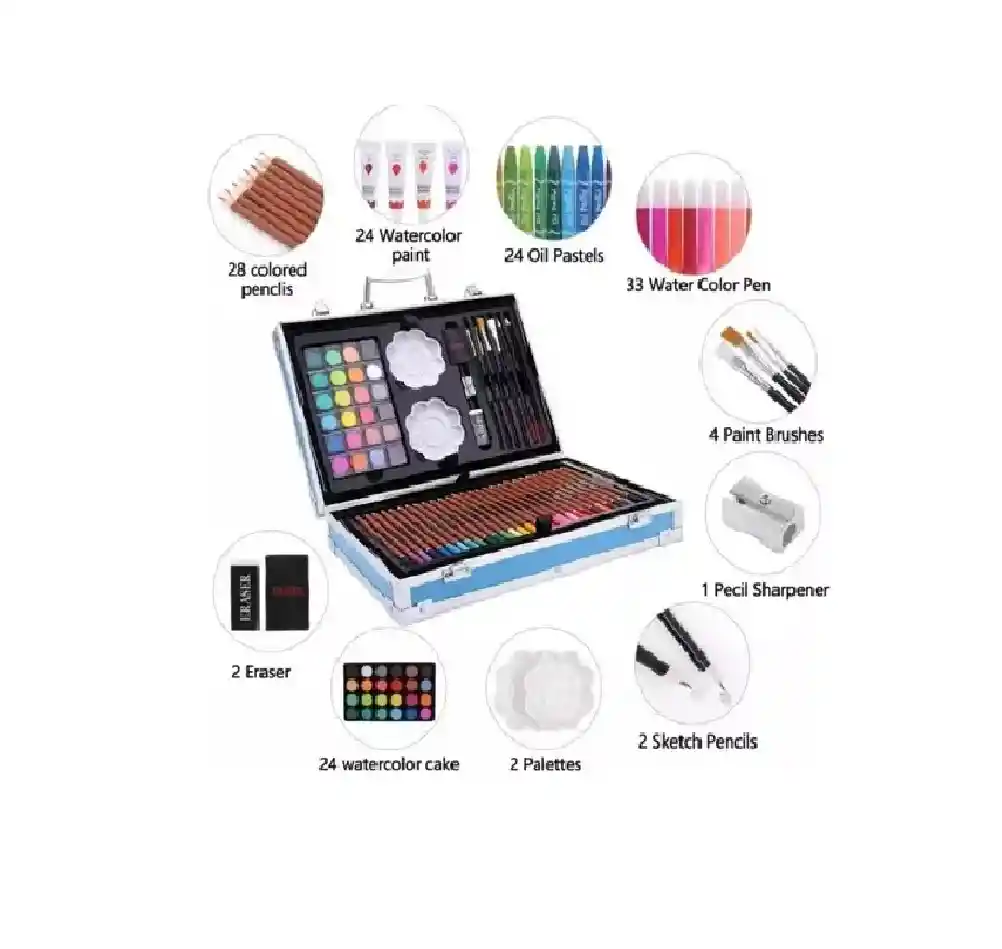 Kit/set De Arte Dibujo Maletin Metalico 145 Piezas Niños