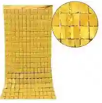 Cortina Para Decorar Metalizada Dorada A Cuadros
