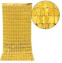 Cortina Para Decorar Metalizada Dorada A Cuadros