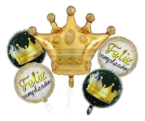 Bouquet Globos Y Bombas Corona Feliz Cumpleaños 5 Piezas