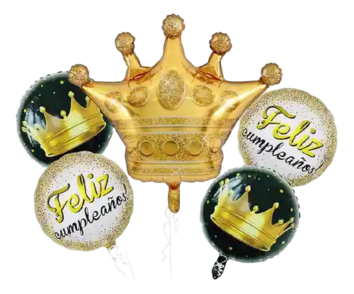 Bouquet Globos Y Bombas Corona Feliz Cumpleaños 5 Piezas