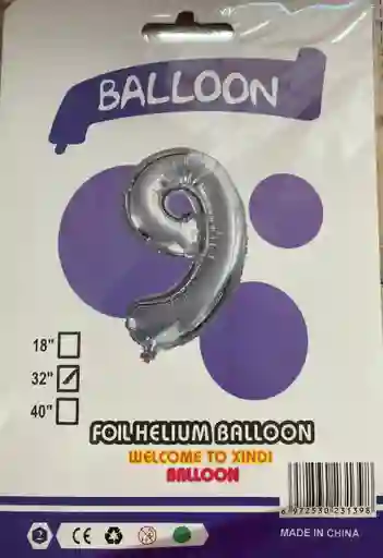 Globo Numero 9- 32" Balloon 	plateado