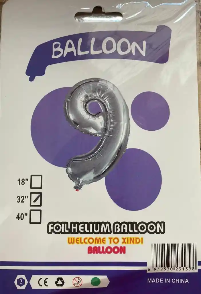 Globo Numero 9- 32" Balloon 	plateado