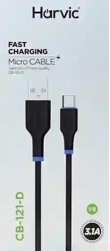Cable De Usb A V8, Micro Usb 3.1a, Carga Rapida, Negro 1m - Harvic