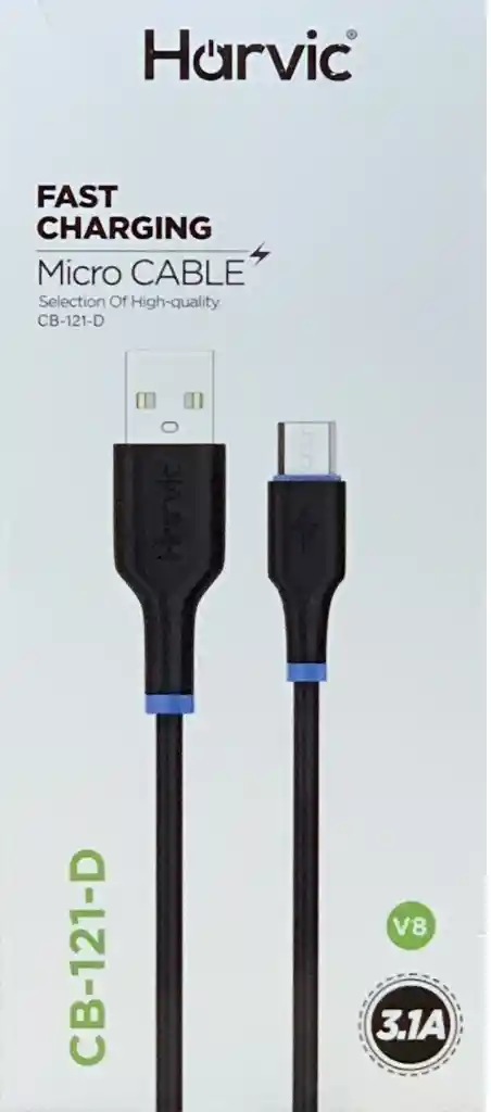 Cable De Usb A V8, Micro Usb 3.1a, Carga Rapida, Negro 1m - Harvic