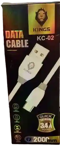 Cable De Usb A V8, Micro Usb 3.4a, Carga Rapida, Blanco 2m - Kings