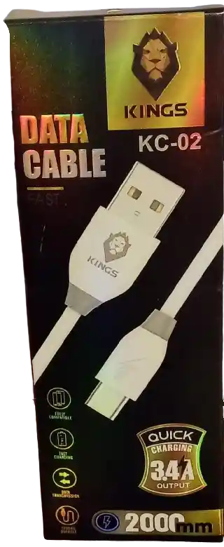 Cable De Usb A V8, Micro Usb 3.4a, Carga Rapida, Blanco 2m - Kings