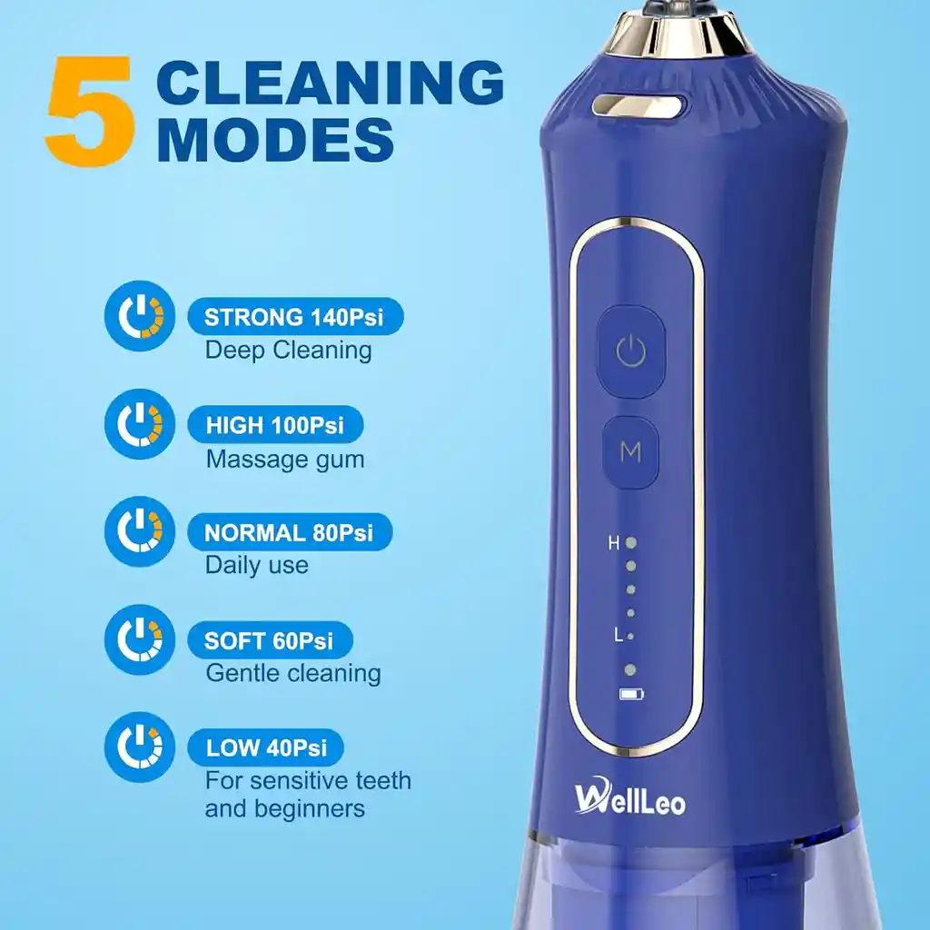 Irrigador Bucal Con Kit De Limpieza Wellleo - Azul