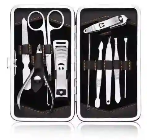 Set De Manicura X10 Piezas En Acero, Estuche Viajero