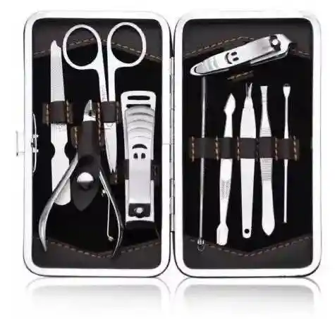 Set De Manicura X10 Piezas En Acero, Estuche Viajero
