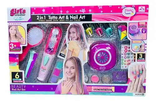 Set Juguete Para Uñas Y Cabello Para Niñas Kit 2 En 1
