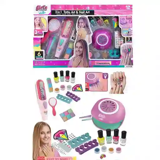 Set Juguete Para Uñas Y Cabello Para Niñas Kit 2 En 1