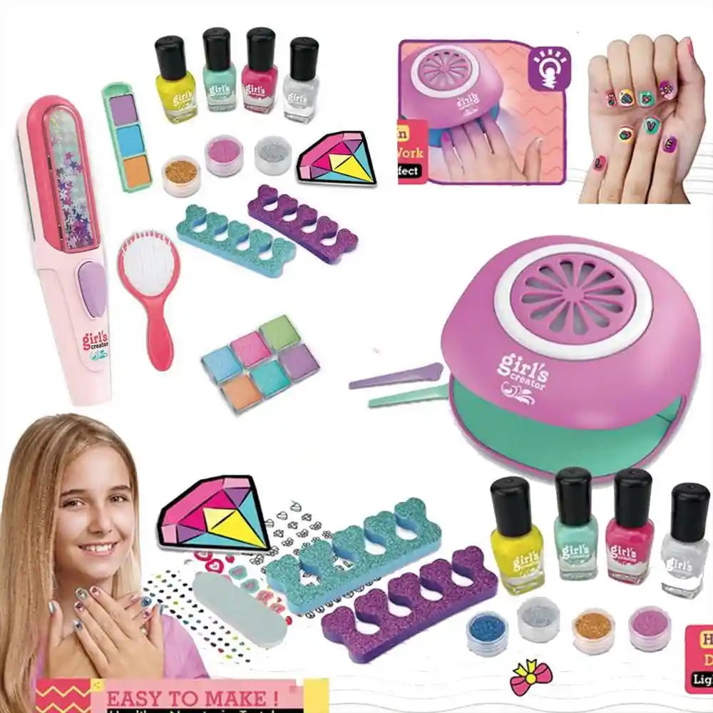 Set Juguete Para Uñas Y Cabello Para Niñas Kit 2 En 1