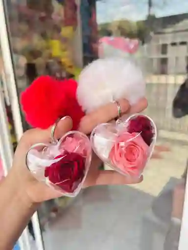 Llavero Con Mini Rosas Preservada