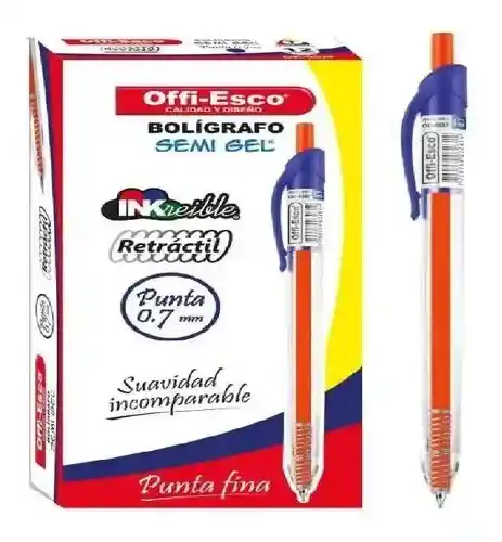 Esfero Offi Esco Retractil Oe-052f 0.7mm Negro - Rojo - Azul Por Unidad