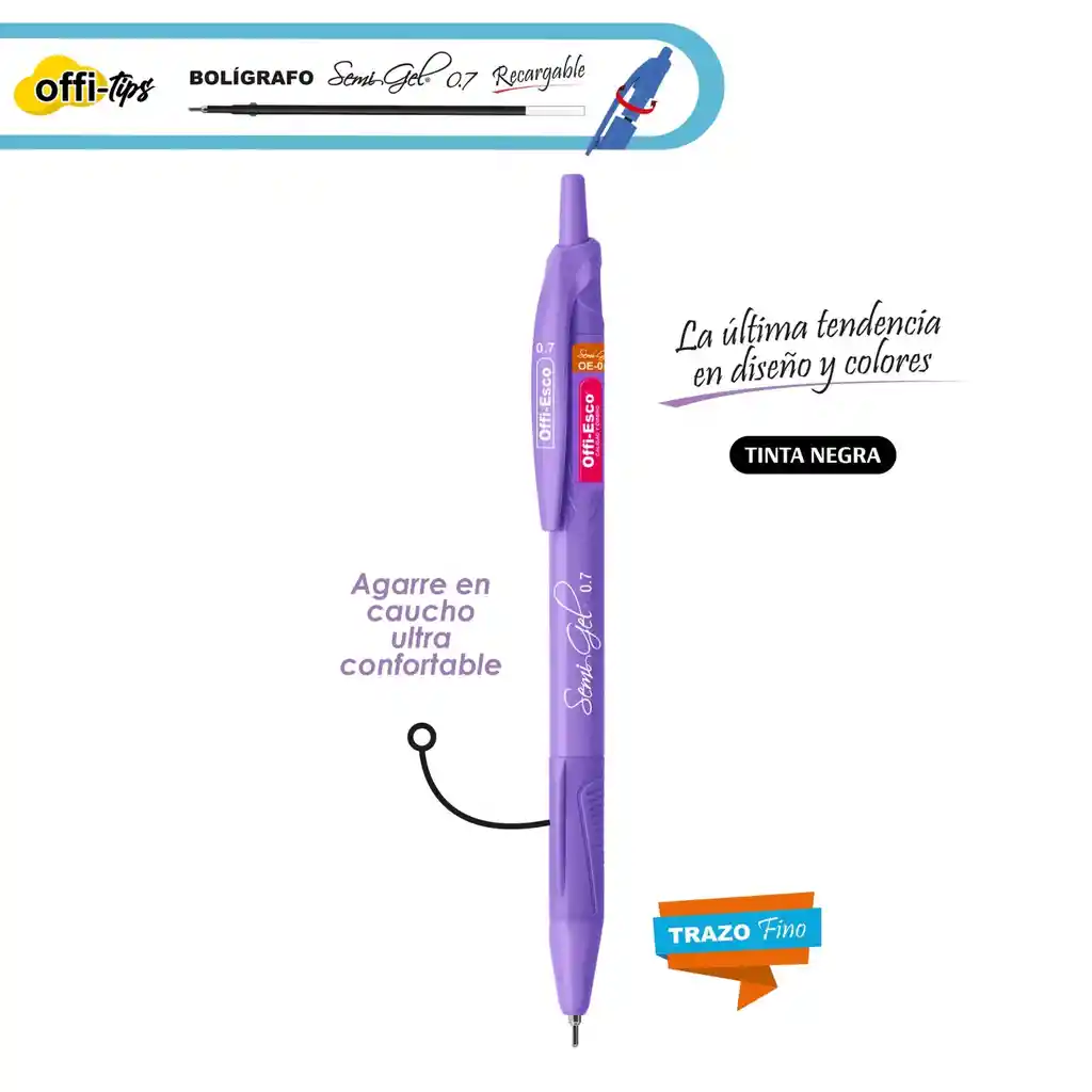 Bolígrafo Semi Gel 0.7 M Retráctil Cuerpo Pastel Tinta Negra Por Unidad