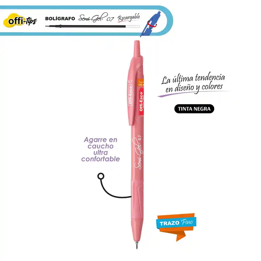 Bolígrafo Semi Gel 0.7 M Retráctil Cuerpo Pastel Tinta Negra Por Unidad