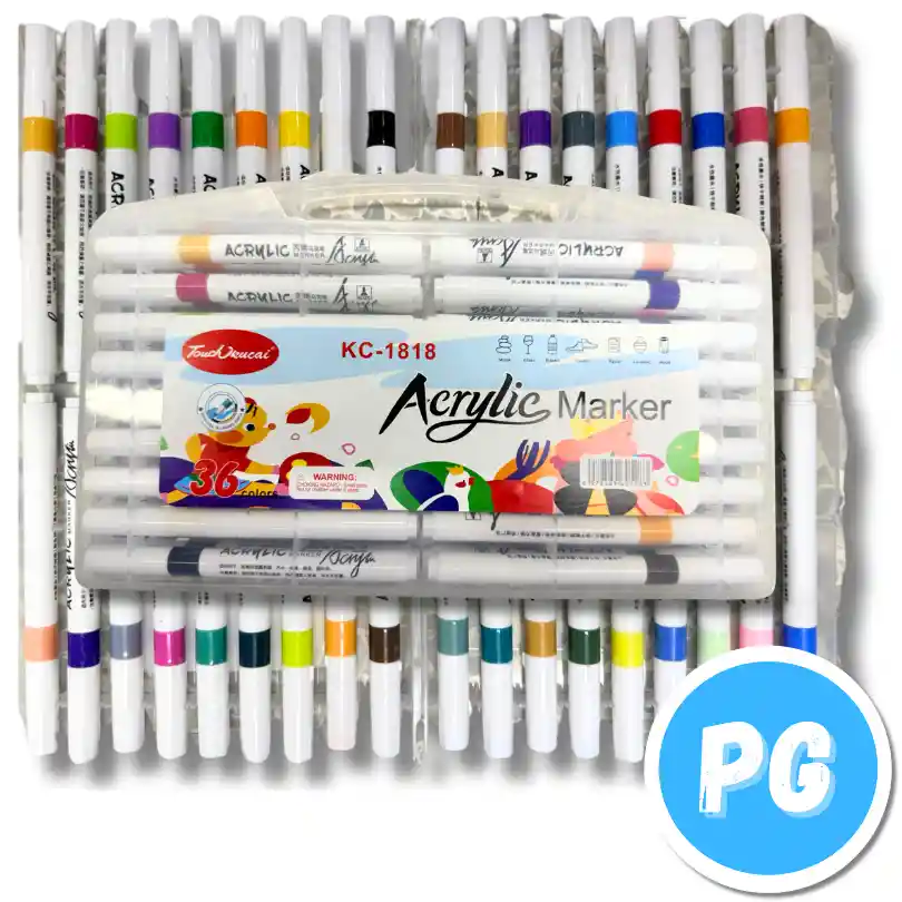 Paquete Marcador Acrilico Touch X36 Unds Doblepunta (punta Fina Y Pincel) Marca En Piedras, Vidrio, Plastico, Ropa, Papel Ceramica Y Madera
