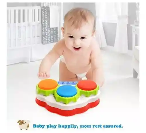 Piano Juguete Infantil Tambor De Mano 2 En 1 Luz Y Sonido