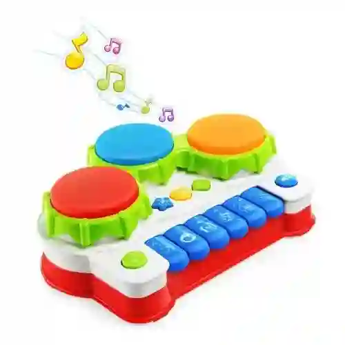 Piano Juguete Infantil Tambor De Mano 2 En 1 Luz Y Sonido