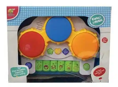 Piano Juguete Infantil Tambor De Mano 2 En 1 Luz Y Sonido