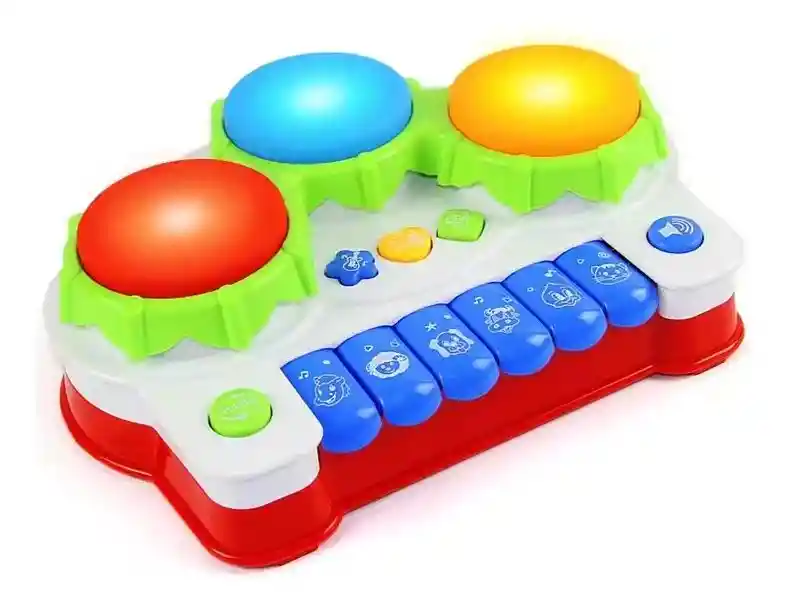 Piano Juguete Infantil Tambor De Mano 2 En 1 Luz Y Sonido