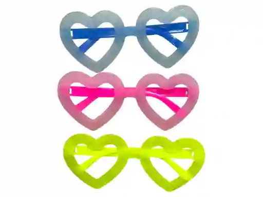 Gafas Corazon Neon Colores Surtidos Para Hora Loca X3