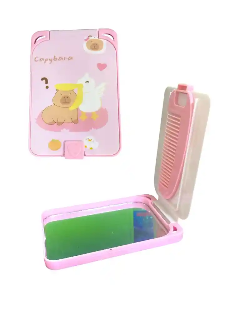 Espejo Con Peine Capibara Rosa