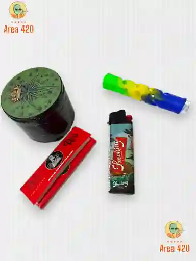 Combo Personal Todo Lo Necesaario Grinder Pipa Papeles