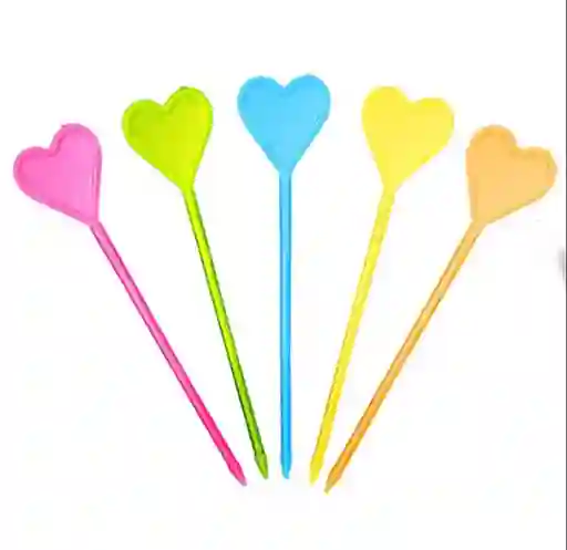 Palillo Neon Pasabocas Frutas Coctel De Corazón X 100 Und