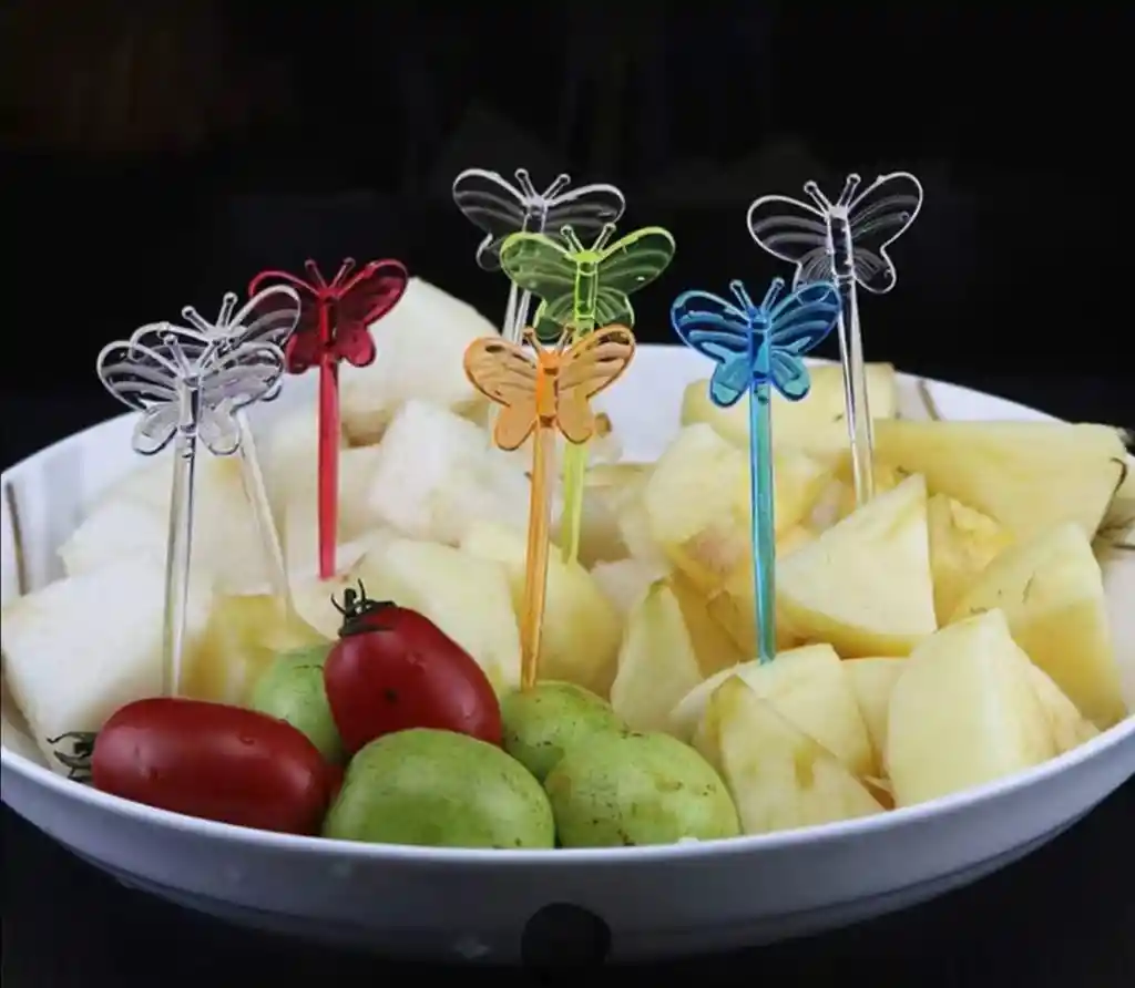 Palillo Neon Pasabocas Frutas Coctel De Mariposa