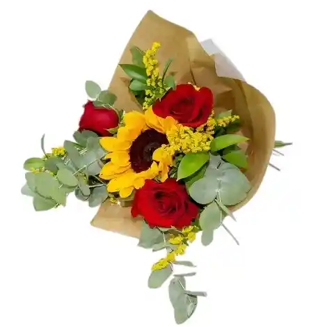 Bouquet De 1 Girasol Y 3 Rosas