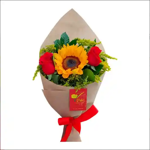 Bouquet De 2 Rosas Y 1 Girasol
