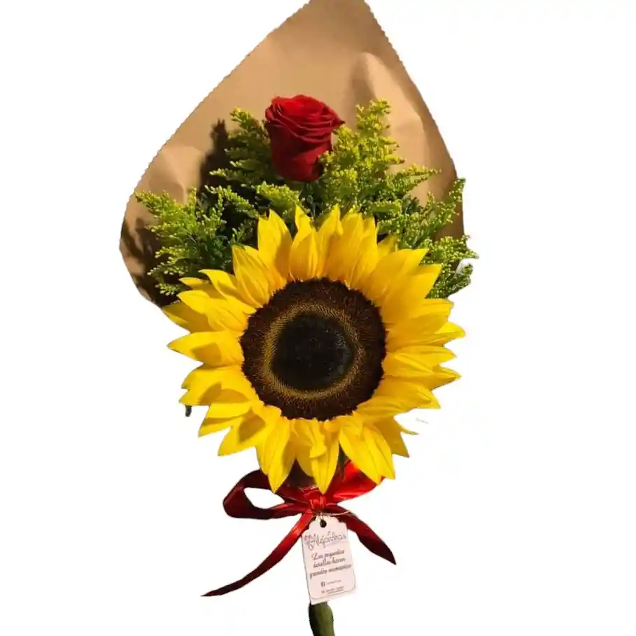 Bouquet De 1 Rosa Roja Y 1 Girasol