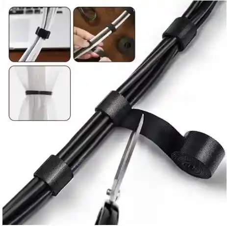Organizador De Cables De 5 Metros Velcro Adhesivo Gris