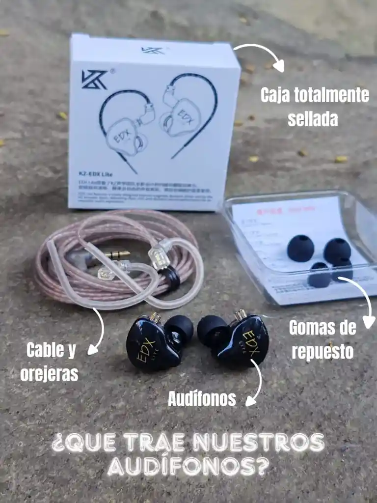 Audífonos In-ear Kz Edx Lite 🎧 Negros | Graves Potentes + Micrófono Hd
