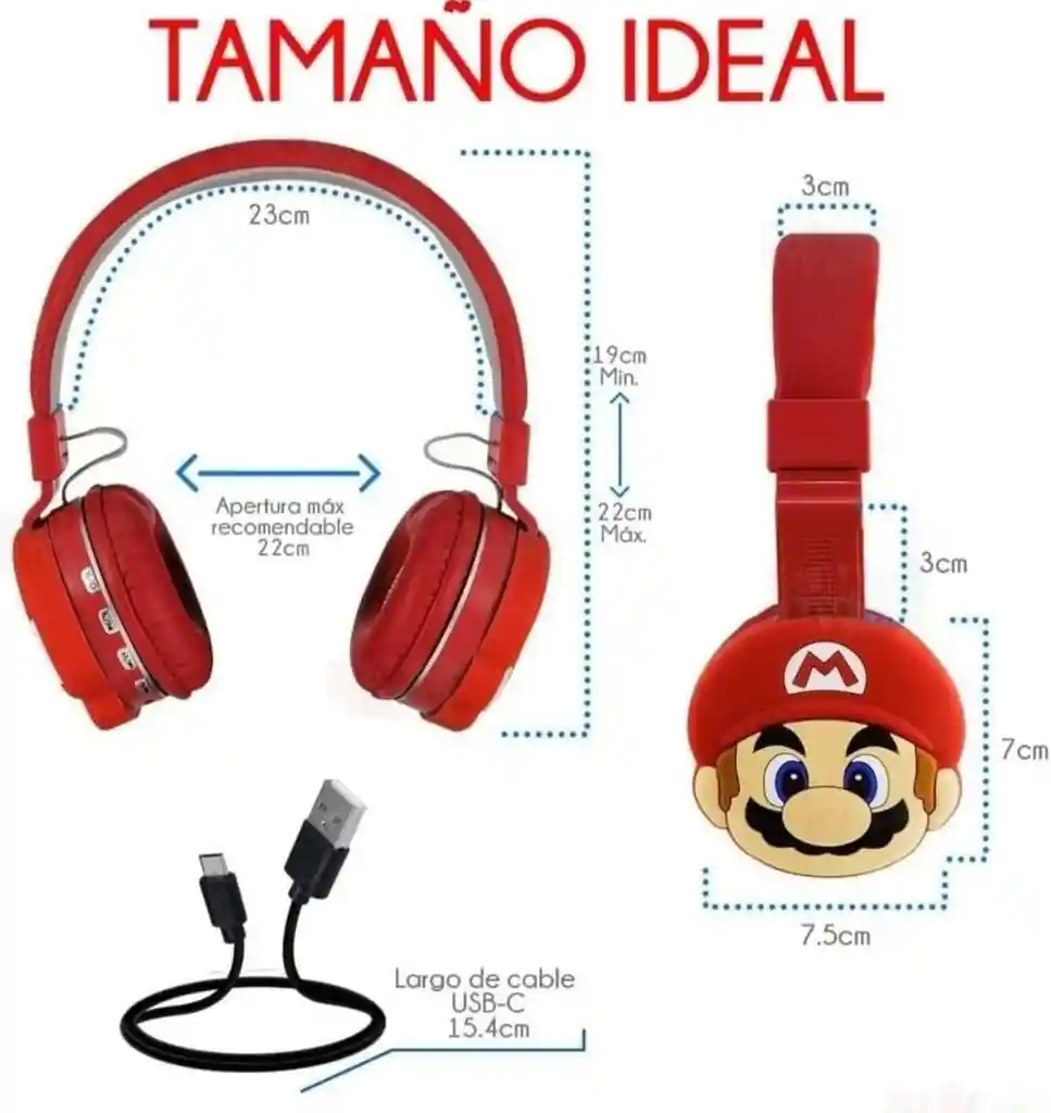 Diadema Mario Bros Tk-688f, Para Música, Juegos Y Llamadas