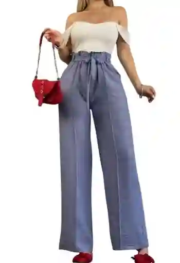 Pantalón Palazzo Cintura Resortada Y Moño Talla L / Xl