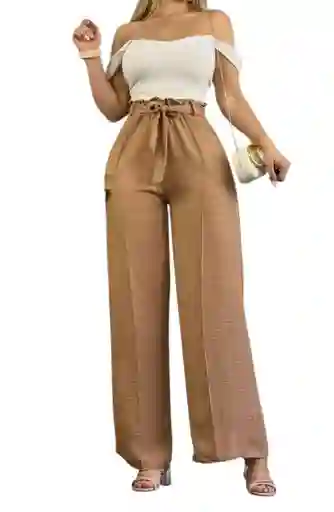 Pantalón Palazzo Cintura Resortada Y Moño Talla L / Xl