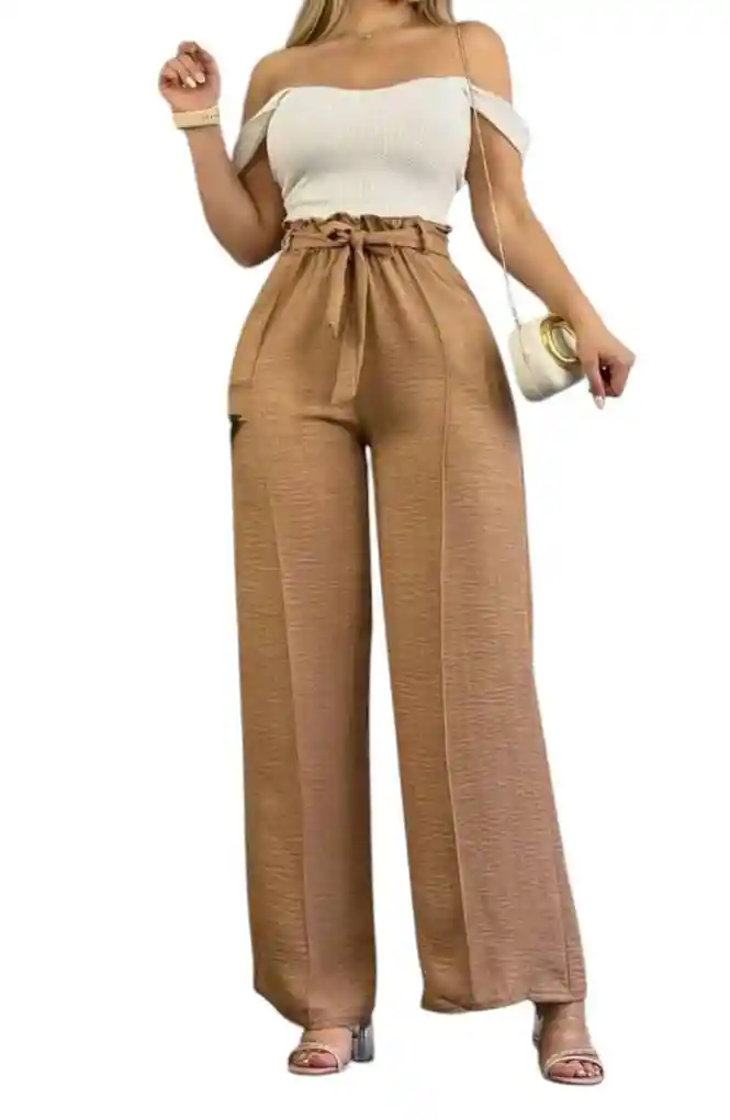 Pantalón Palazzo Cintura Resortada Y Moño Talla L / Xl