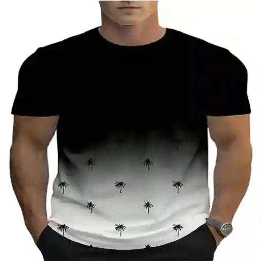 Camiseta Color Negro Con Palmeras Talla L