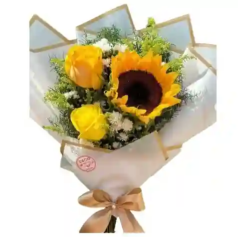 Bouquet De 1 Girasol Y 2 Rosas Amarillas