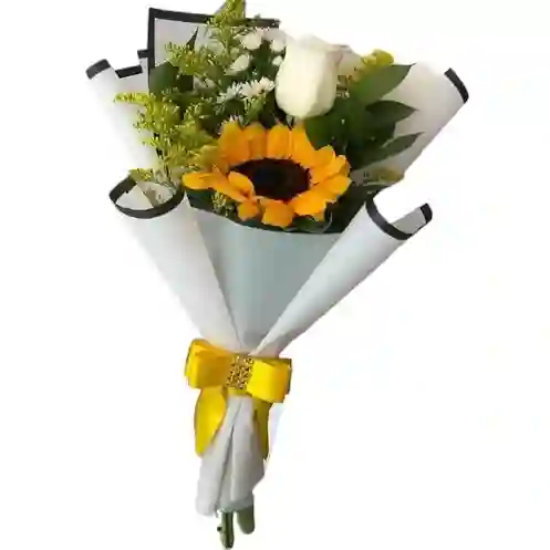 Bouquet De 1 Rosa Blanca Y 1 Girasol