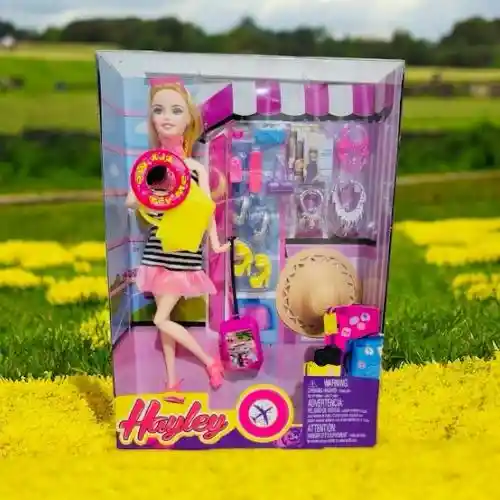 Muñeca Fashion Hayley Tipo Barbie Accesorios Vacaciones