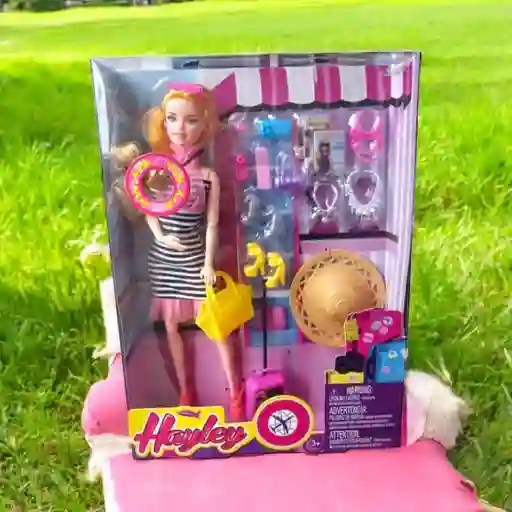 Muñeca Fashion Hayley Tipo Barbie Accesorios Vacaciones