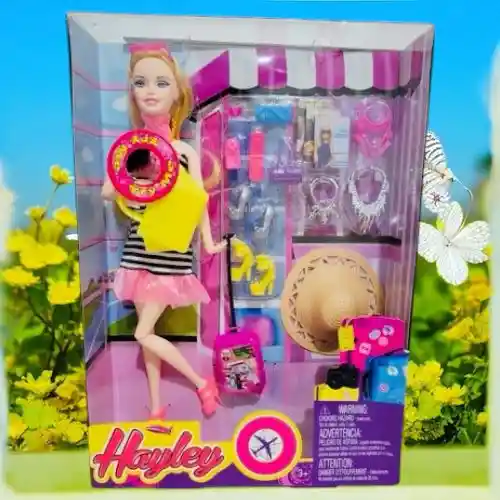 Muñeca Fashion Hayley Tipo Barbie Accesorios Vacaciones