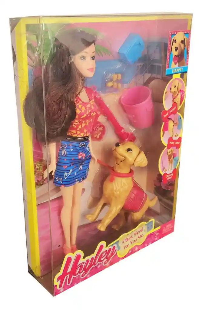 Muñeca Tipo Barbie Moda Con Mascota Perro Accesorios Niñas Juguete